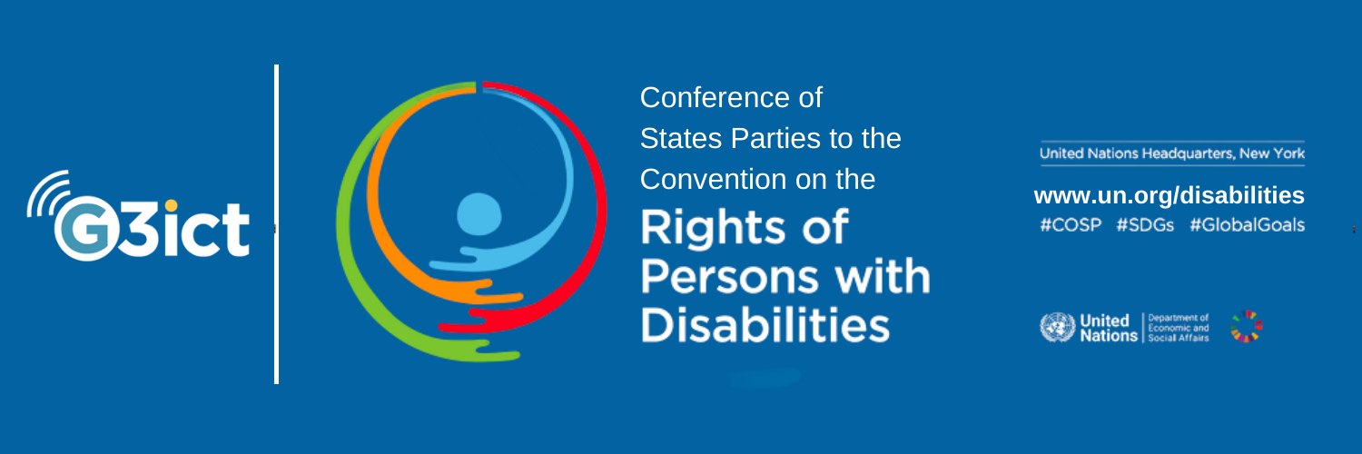 G3ict logo with the UN COSP15 banner Text Convention on the Rights of Persons with Disabilities (CRPD)